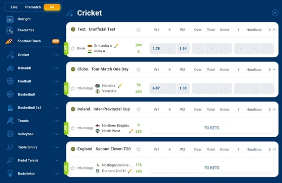 Mostbet cricket live betting interface
