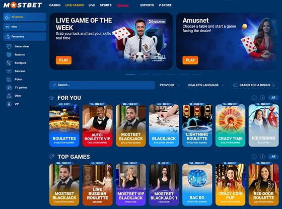 Mostbet live casino games catalog