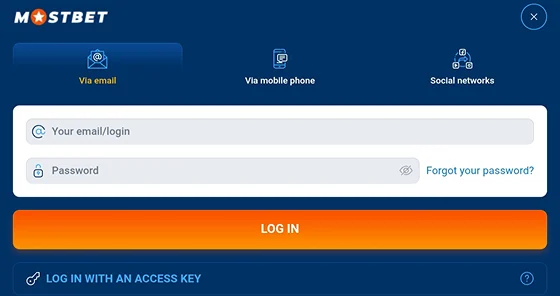 Mostbet login form